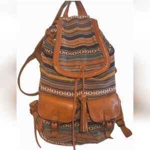 Old Trend Modern Vintage Leather Canvas Aztek Pattern Handbag Satchel Backpack